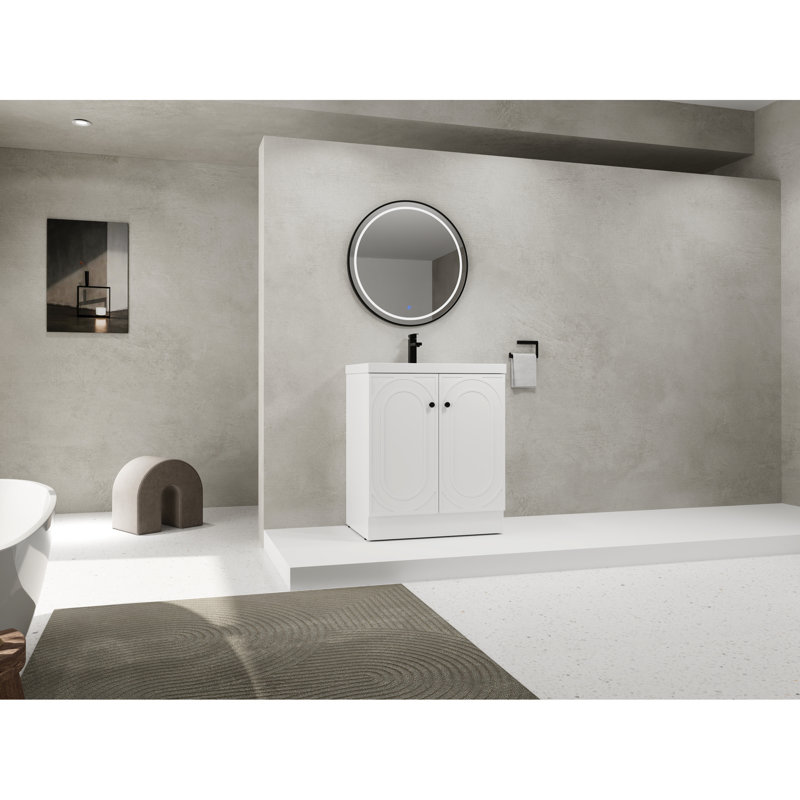 Meuble-lavabo autoportant de 30 po avec lavabo et armoire en résine blanche - Caractéristique pratique, Blanc