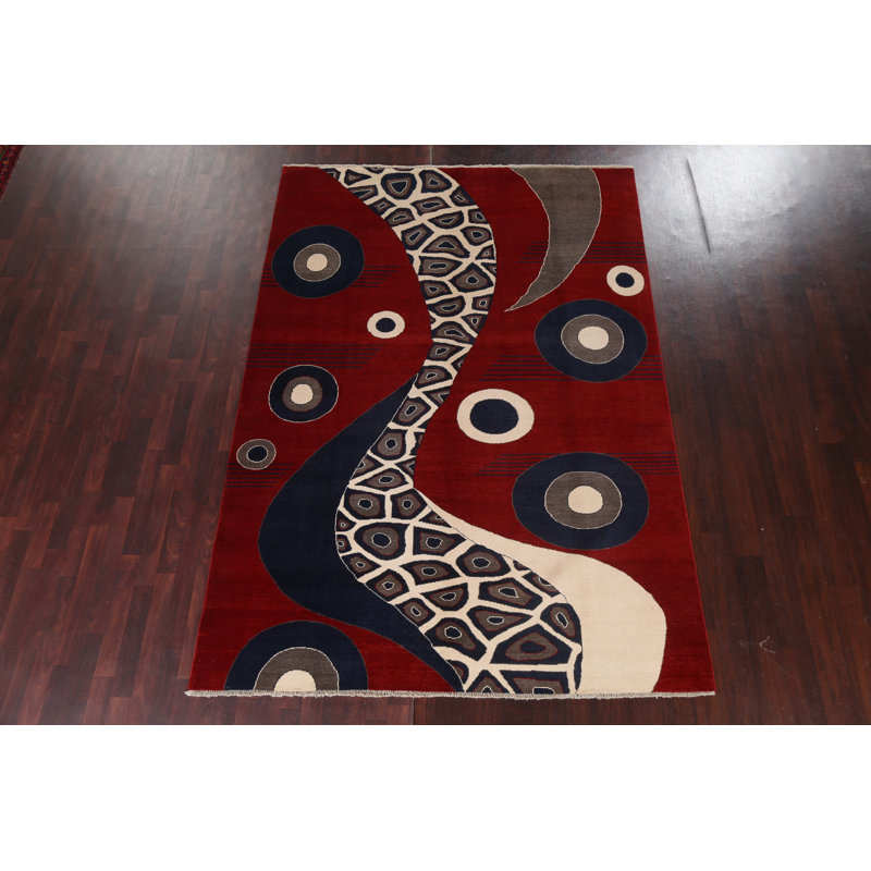Tapis oriental moderne rouge Gabbeh Kashkoli noué à la main 6 x 9