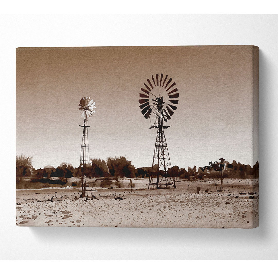 Australische Windmühlen Sepia - Kunstdrucke auf Segeltuch