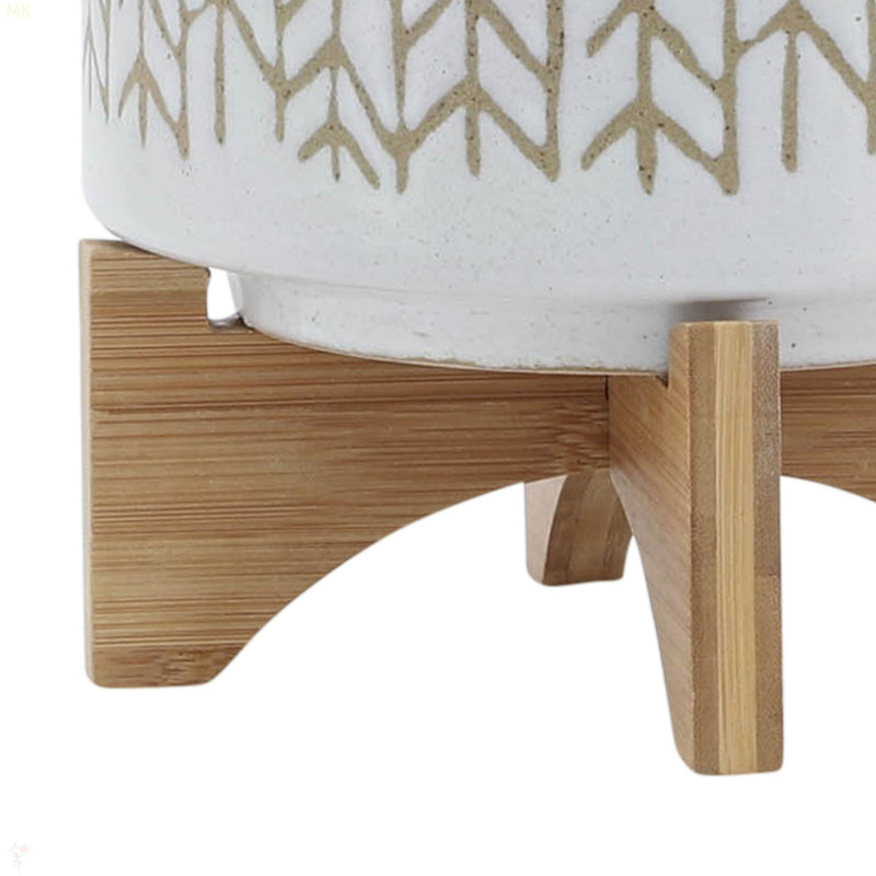 Pot à fleurs 8 "à chevrons avec support en bois