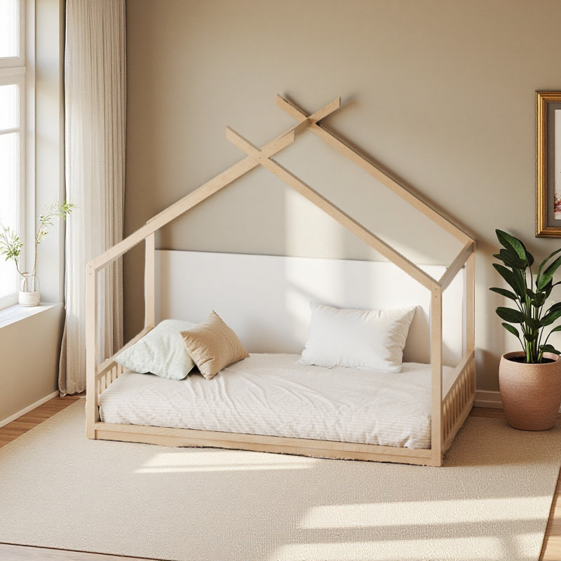 Lit maison Montessori, Naturel, Lit double