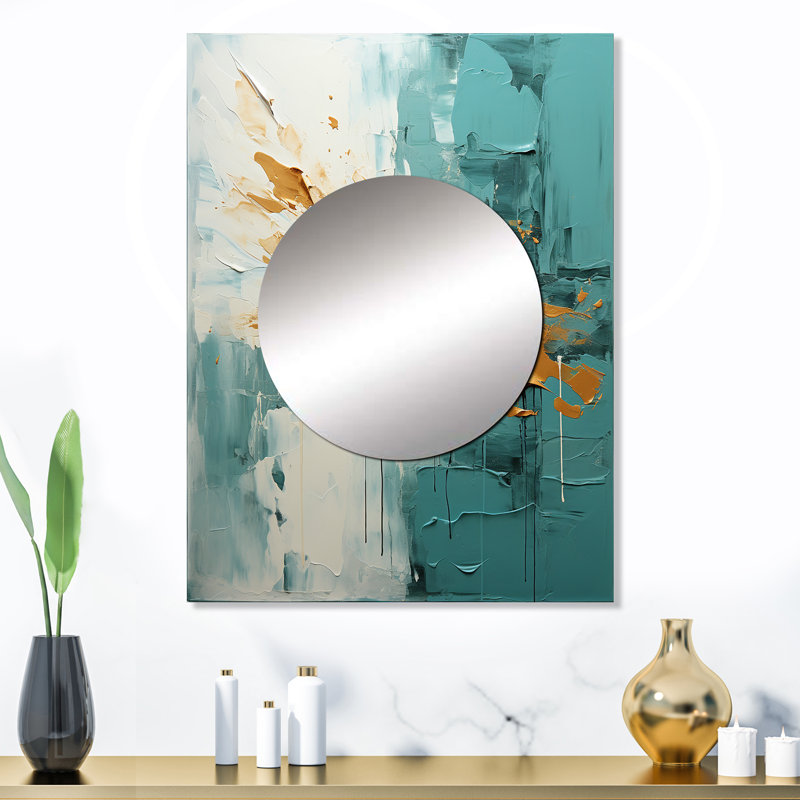Lakara bleu sarcelle Oasis IV - décor de miroir mural unique de paysages, grand miroir moderne, impression d'art en métal