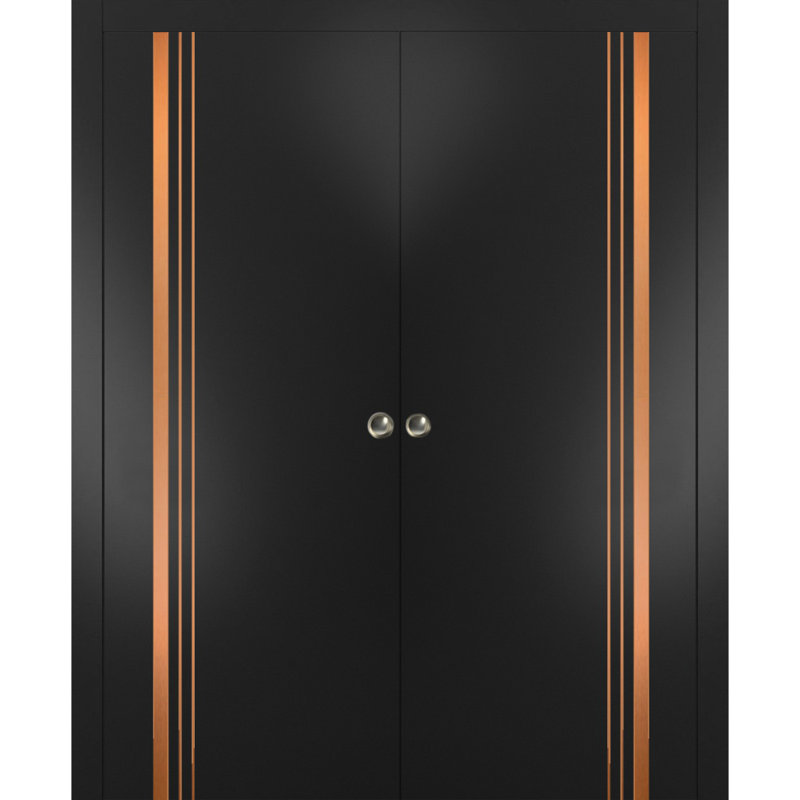 Portes françaises en bois manufacturé 1010, 36 po x 96 po, Noir mat