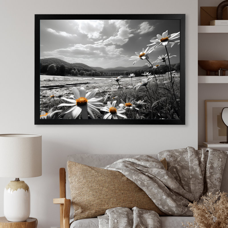 Champ de fleurs bronze pré - impression, H 34 po x l 44 po x P 1,5 po, Cadre simple noir