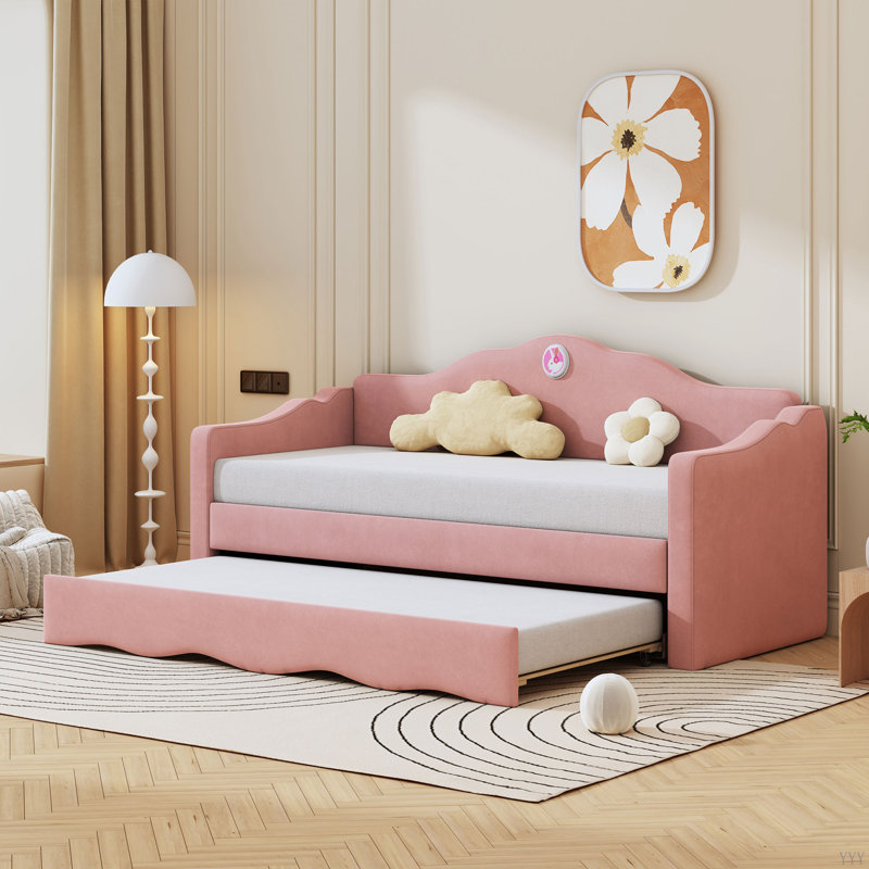 Lit de jour rembourré avec couchette en forme de vague, Rose