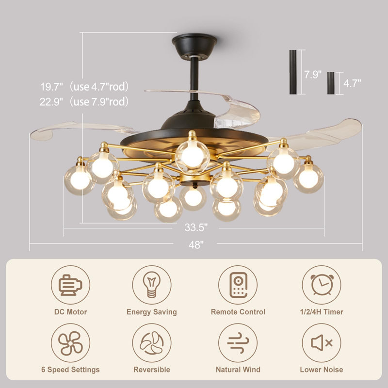 Ventilateur de plafond avec 16 lumières Cevilla, 42.51"