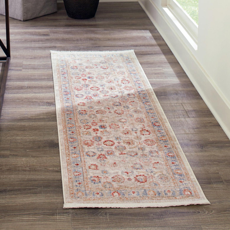 Ashaureah Kylee Traditional Ivory/Red/Blue Area Rug, Runner 2'7" x 10'