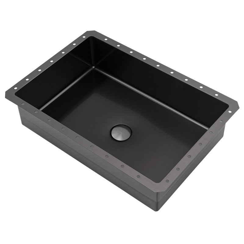 OUKANING Stainless Steel Rectangular Bathroom Sink with Overflow, Black