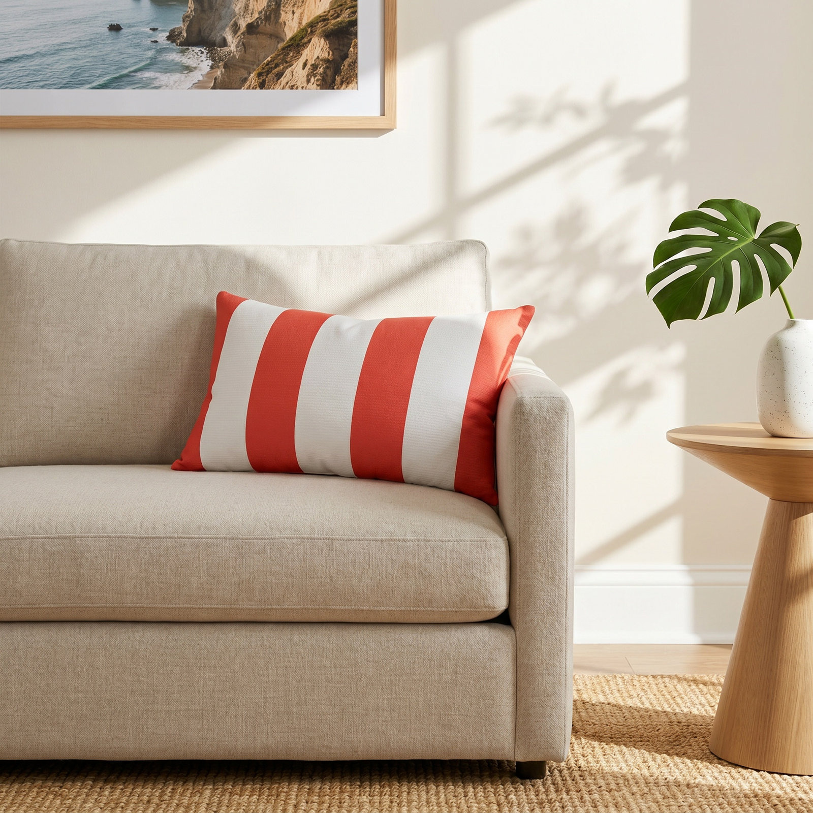 Amala 20" x 3" Sunbrella® Throw Pillow, Refuge Coral Striped Sunbrella®