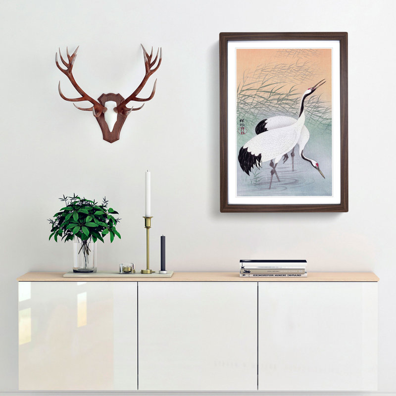 Two Cranes by Ohara Koson - Framed Print, 65cm H x 48cm W x 2cm D, Walnut Framed