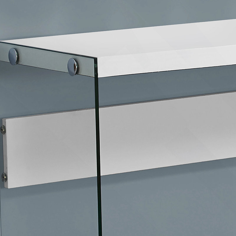 Table d'appoint, console, vestibule, étroit, canapé, stratifié blanc brillant, verre trempé transparent