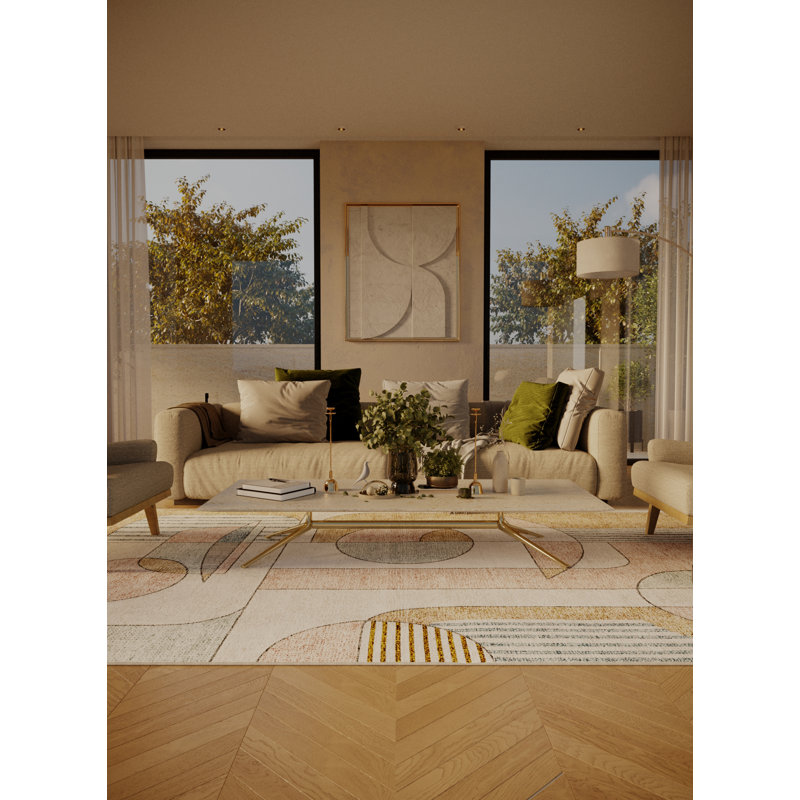 Rajiya Area Rug with Non-Slip Backing, Round 3'