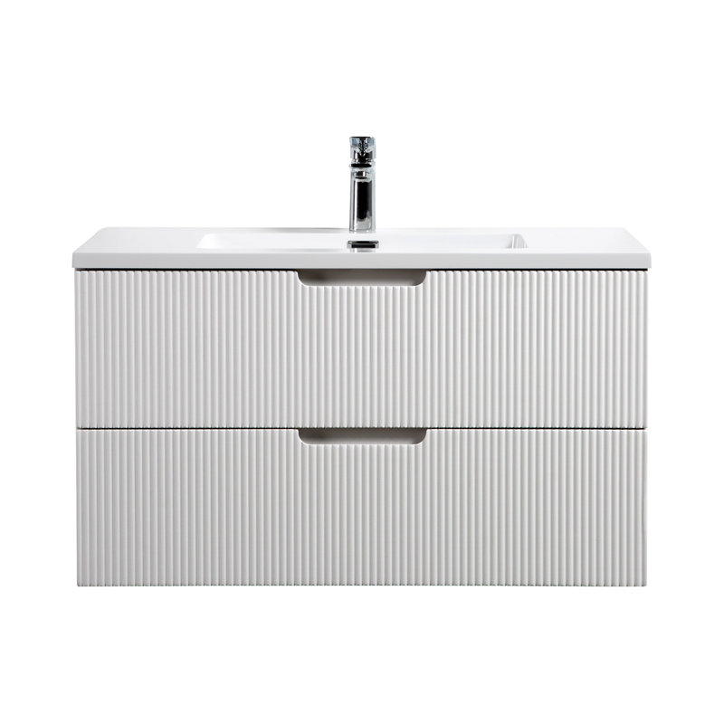Kamaiyah 35.5 " W Wall Mounted Wall Mounted 1 Single Vanity Bathroom Vanity With Poly Marble Top