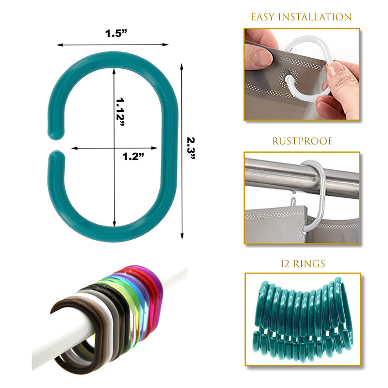 Anneaux de rideau de douche en plastique massif, Bleu turquoise uni