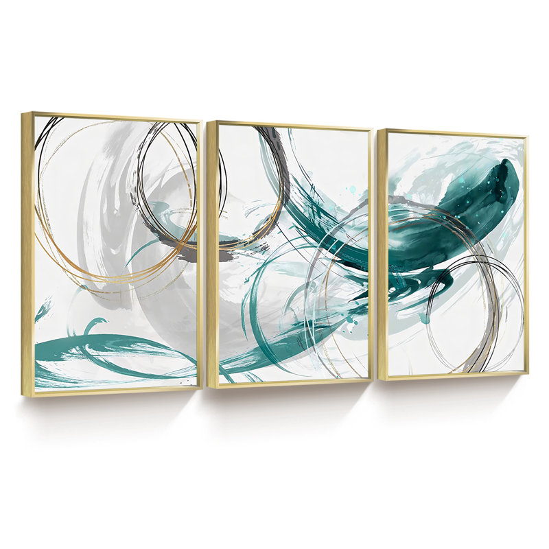 Abstrait - Peinture sur toile 3 pièces, H 24 po x l 48 po, Encadrement doré