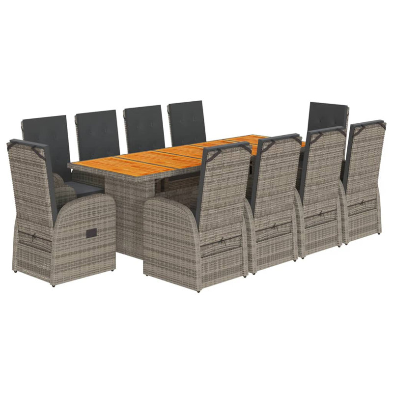 10 - Person Solid Wood Patio Dining Set Rectangular Table with Cushions Included