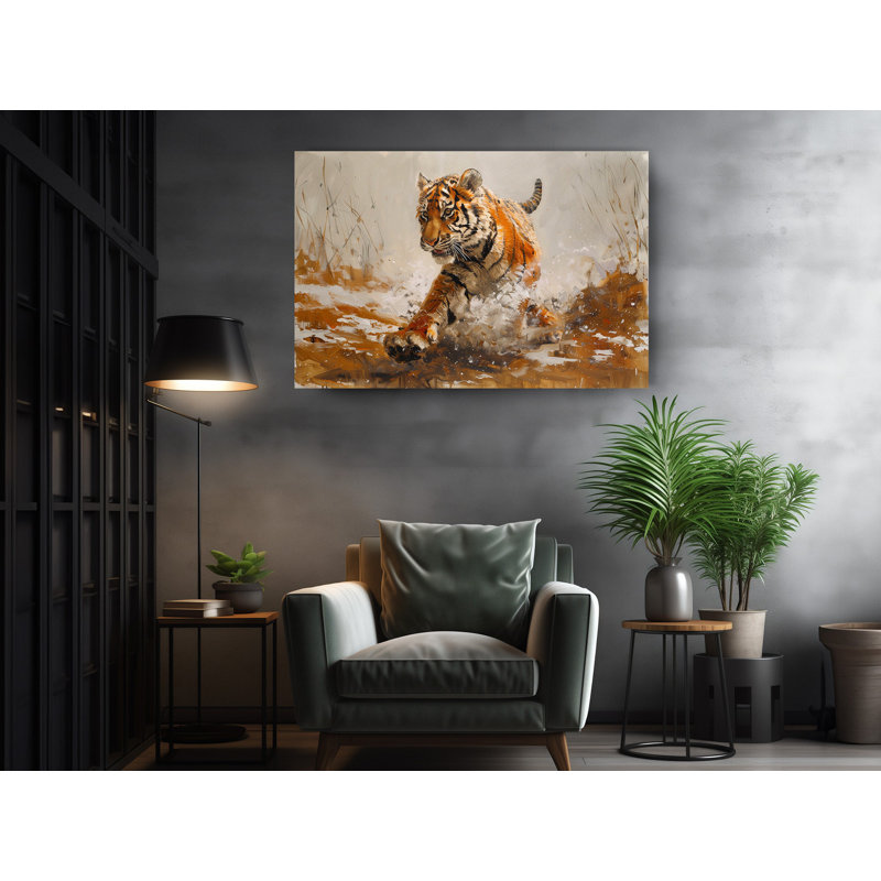 Reproduction de peinture à l'huile, jeune tigre brun clair sur toile, reproduction de peinture, H 20 po x l 30 po