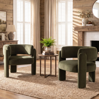 33" Wide Modern Velvet Upholstered 3-Legs Accent Chair