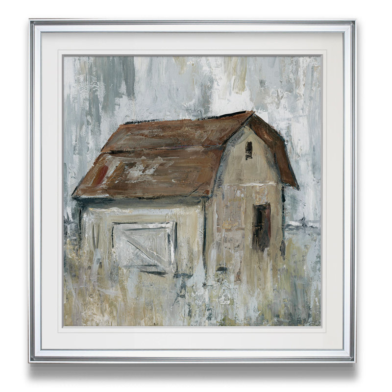 «Barn at Dusk», peinture, H 16 po x l 16 po x 1,5 po, Encadrement argenté