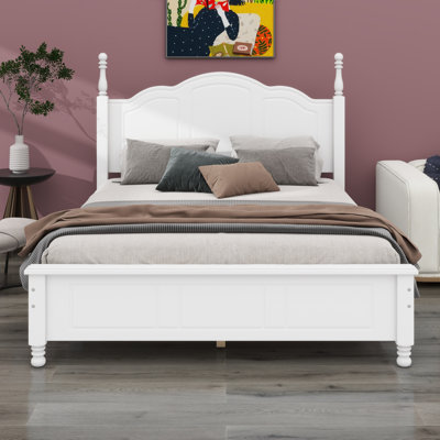 Structure de lit plateforme en bois, lit plateforme de style rétro avec support en lattes de bois