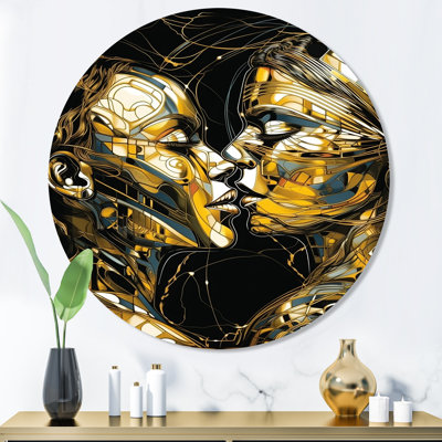 Acrylique Couple s'embrassant II - Marbre abstrait, art mural rond sur métal