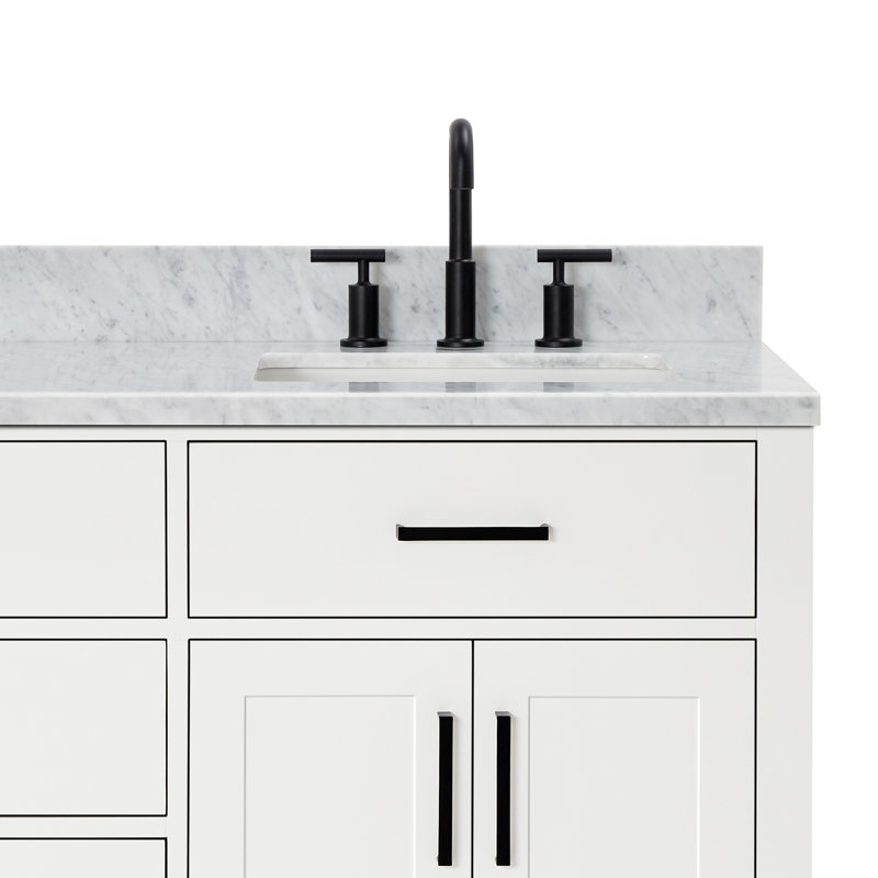 Tidworth Solid Wood Double Bathroom Vanity with 1.5'' Carrara Marble Top, White, 67", Rectangular