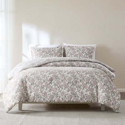 Zara Floral Block Reversible Comforter Misty Rose 3Pc Set