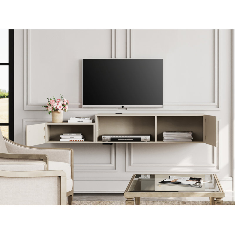 Meuble télé flottant pour téléviseur de 75 po ou moins Dezmarie, Beige/Yellow