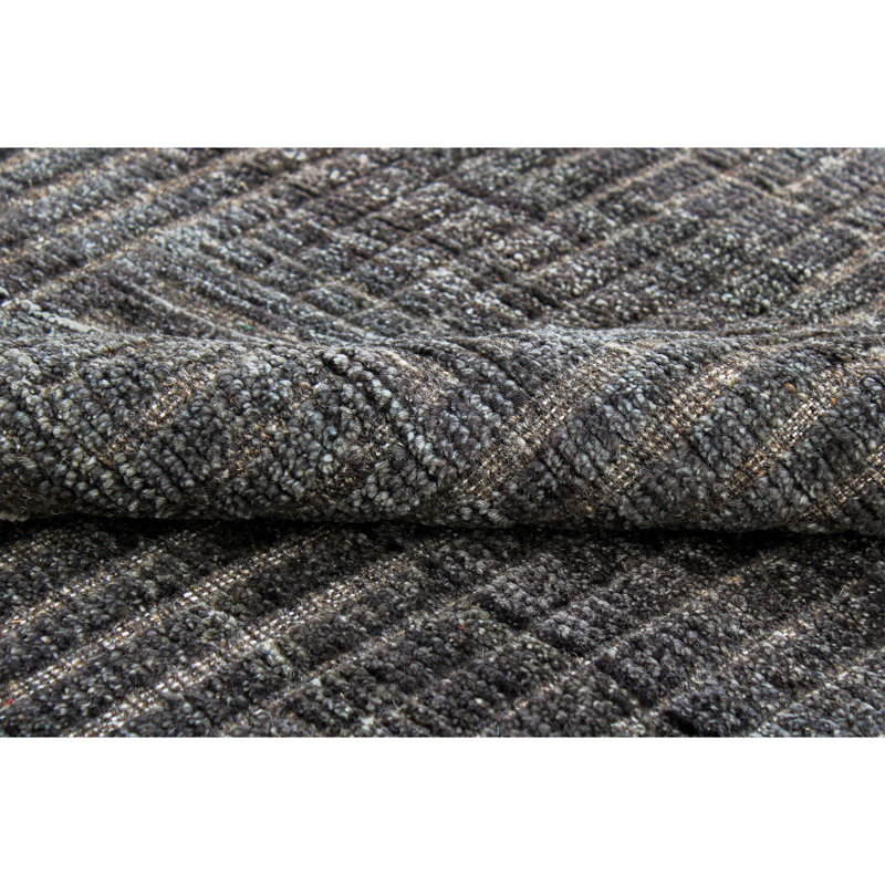 Hand Knotted Wool Striped Area Rug in Charcoal, Rectangle 12' x 15'