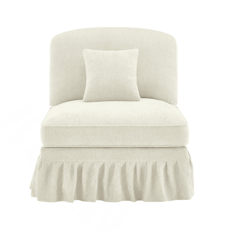 Armless Sofa Chenille W/1 Pillow -Beige+White