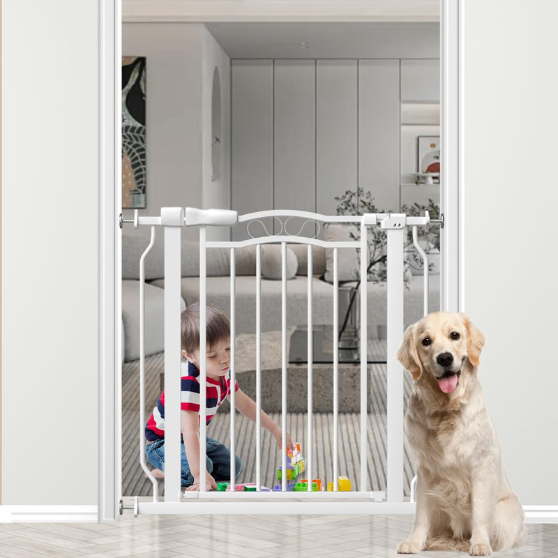 Barrière de sécurité pour animaux extra-large à fermeture automatique - Installation réglable sans perçage, conception arquée moderne pour les portes, les escaliers et l'utilisation intérieure / extérieure