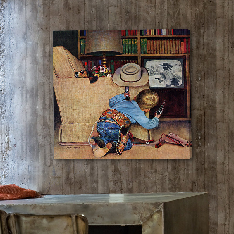 Cowboy And TV - Wrapped Canvas Print, 122 cm H x 122 cm W