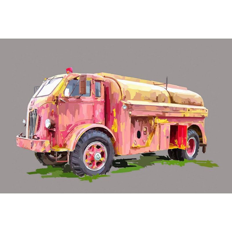 Painterly Firetruck - Wrapped Canvas Print, 76cm H x 114cm W x 4cm D