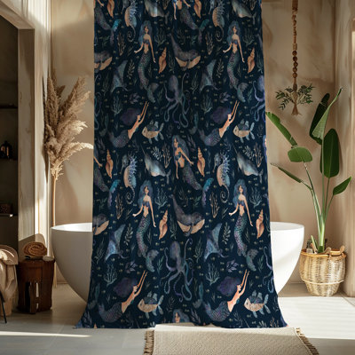 Blue Mermaid Pattern Nautical Shower Curtain