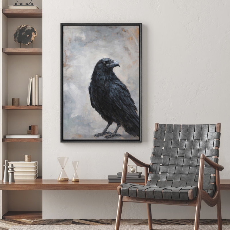 «Black Raven Bird Portrait Dark Wildlife Nature Decor», reproduction d'art sur toile encadrée dans la chambre principale