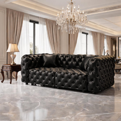 Canapé modulaire noir en similicuir 2 places, l 77,0 po
