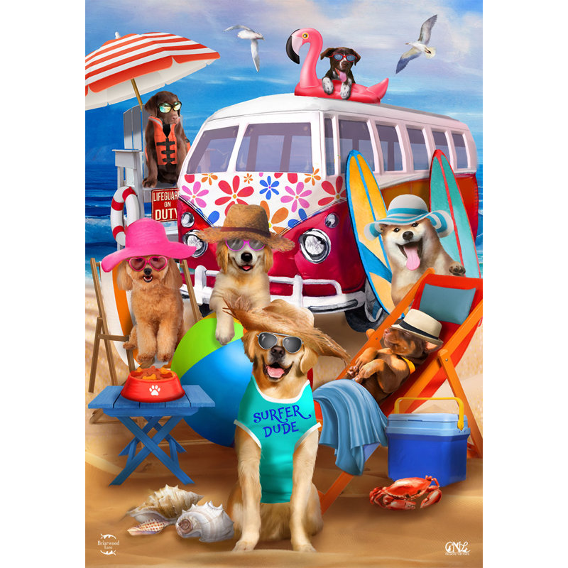 Dog Days Beach Garden Flag, Chiens multicolores
