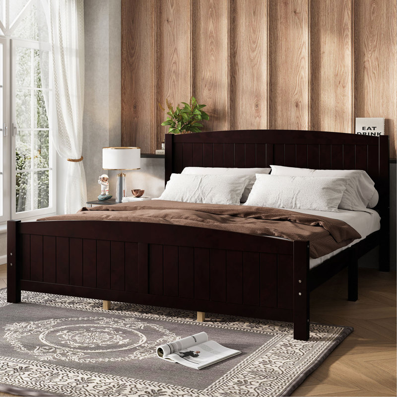 Lit plateforme, lit plateforme en bois massif avec lattes de soutien et structure solide, aucun sommier nécessaire, Espresso