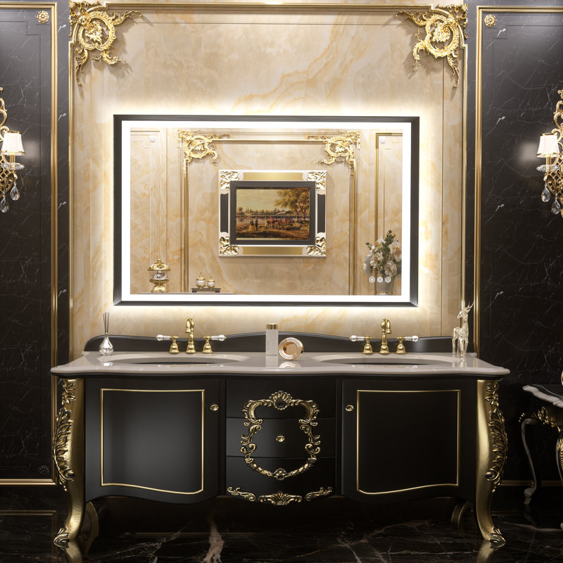 Miroir de salle de bain DEL rétroéclairé New Rockford, 40 po x 24 po, Noir, Rectangulaire