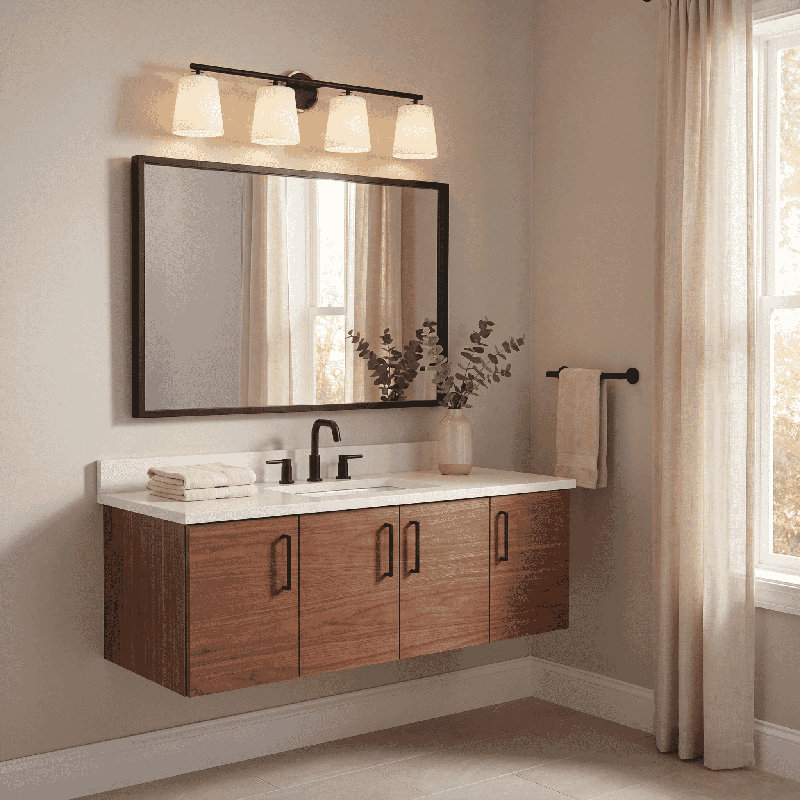 Luminaire pour meuble-lavabo de salle de bain 4 lumières Meridian en noir mat et laiton naturel