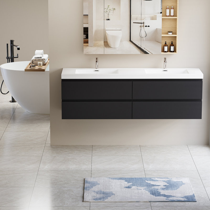Meuble-lavabo flottant avec lavabo et meuble-lavabo, Noir