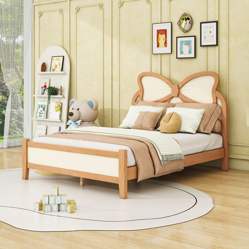 Lit plateforme en bois avec tête de lit, Lit double, Naturel beige