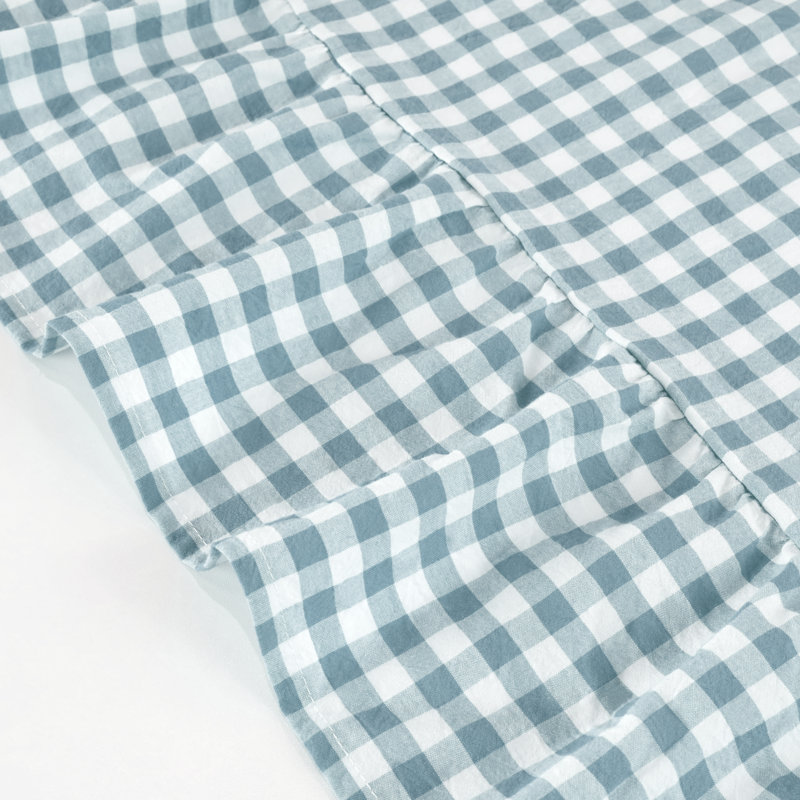 100% Cotton Plaid Tablecloth With Ruffled Edge, Blue, 120" L x 60" W