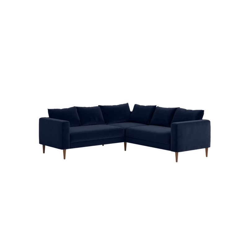Essential 5-Seat Corner Sectional, Indigo Recycled Velvet, Dark Brown