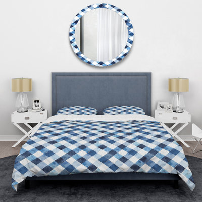 Navy Blue Gingham Print IV - Modern Duvet Cover Set