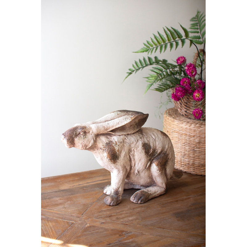  Faux Concrete Rabbit Sitting Sculptural Animal Decor 14" H Accent
