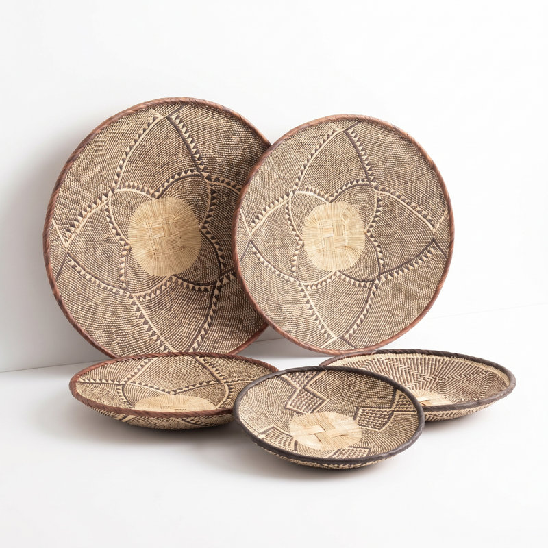 Tonga Two-Tone Handwoven Wall Basket, 13"-16" Diameter