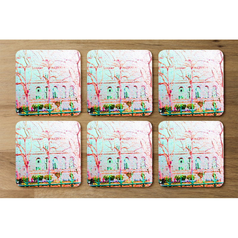 Square 6 Piece Coaster Set, Pink