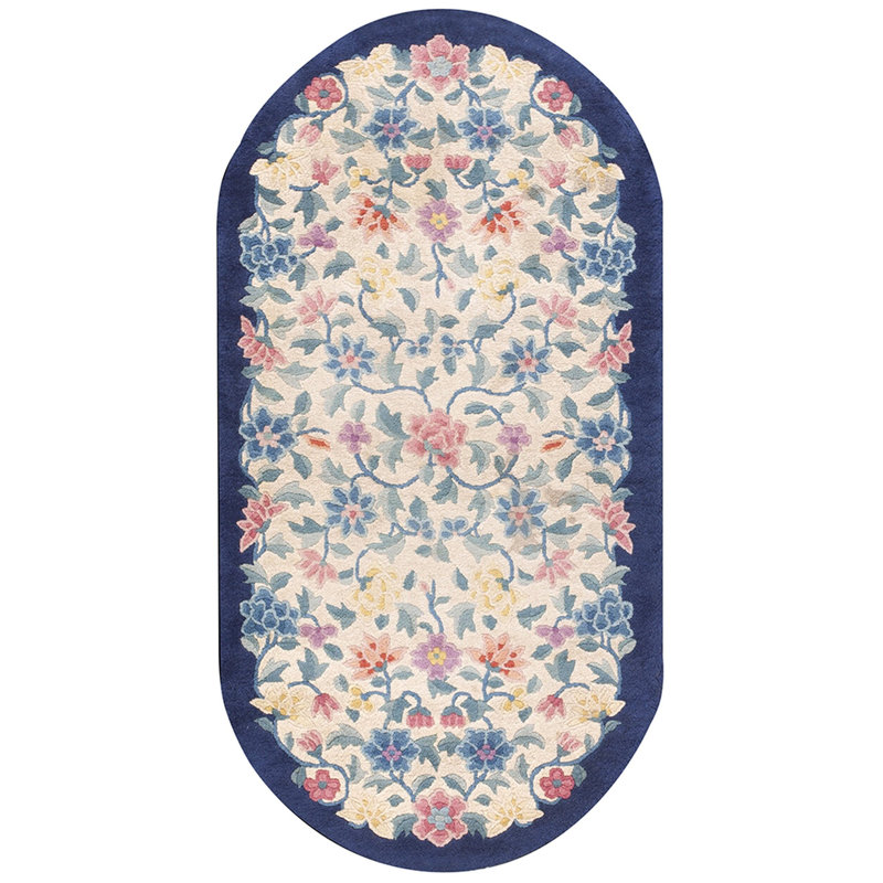 Sweet Floral Design Antique Chinese Art Deco Oval Shape Area Rug