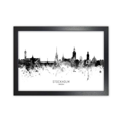 Stockholm Sweden Skyline Black White City Name by Michael Tompsett - Print